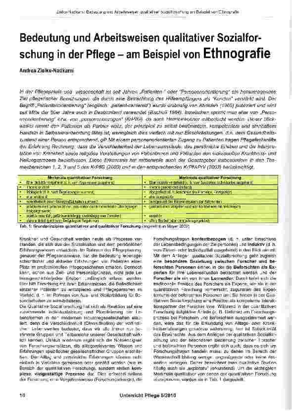 Vorschauseite 1: Bedeutung und Arbeitsweisen qualitativer Sozialforschung in der Pflege - am Beispiel von Ethnografie