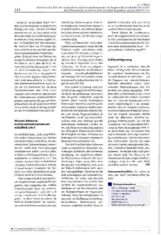 Vorschauseite 3: Beeinflusst die Zahl der transfundierten Erythrozytenkonzentrate die Prognose kritisch kranker Patienten?