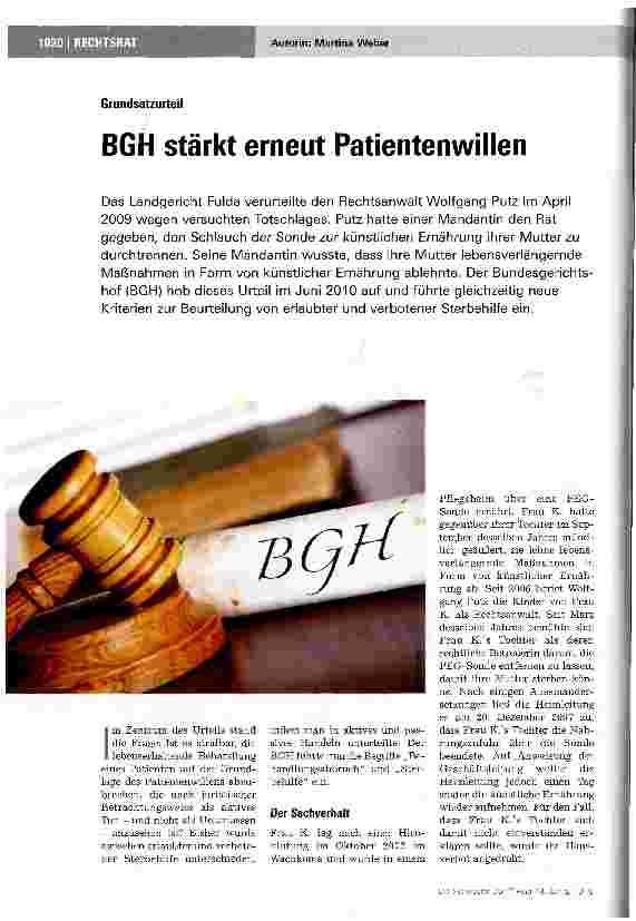 Vorschauseite 1: BGH stärkt erneut Patientenwillen