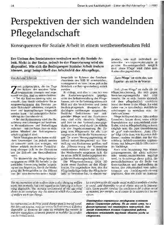 Vorschauseite 1: Perspektiven der sich wandelnden Pflegelandschaft Konsequenzen für Soziale Arbeit in einem wettbewerbsnahen Feld
