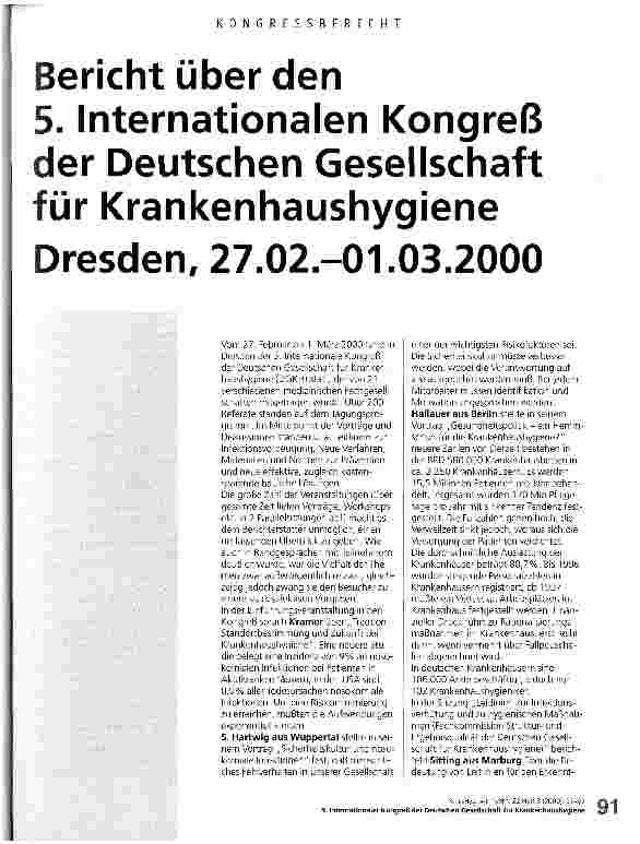 Vorschauseite 1: Bericht über den 5. Internationalen Kongreß der Deutschen Gesellschaft für Krankenhaushygiene