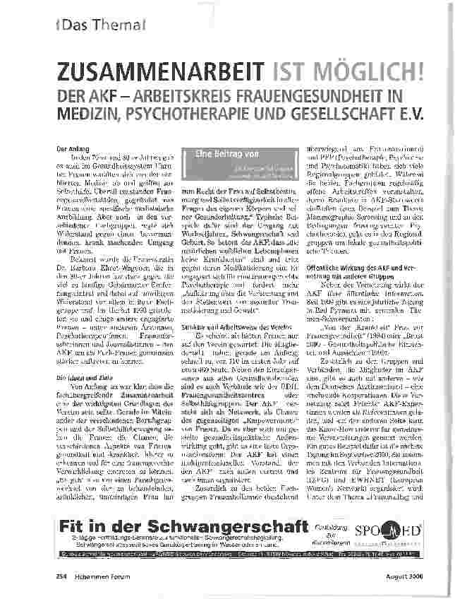 Vorschauseite 1: ZUSAMMENARBEIT IST MÖGLICH!DER AKF-ARBEITSKREIS FRAUENGESUNDHEIT IN MEDIZIN, PSYCHOTHERAPIE UND GESELLSCHAFT E.V.