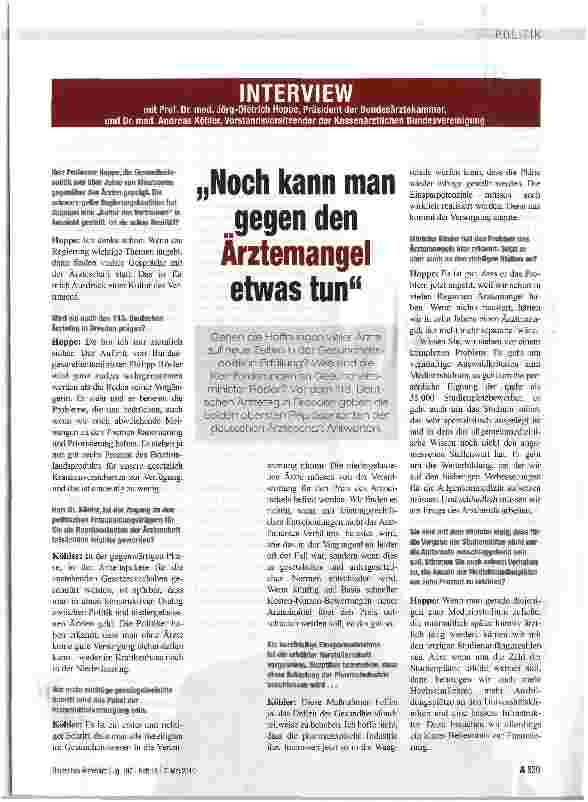 Vorschauseite 1: Noch kann man .gegen den Ärztemangel etwas tun