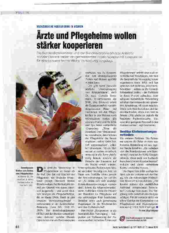Vorschauseite 1: Arzte und Pflegeheime wollen stärker kooperieren