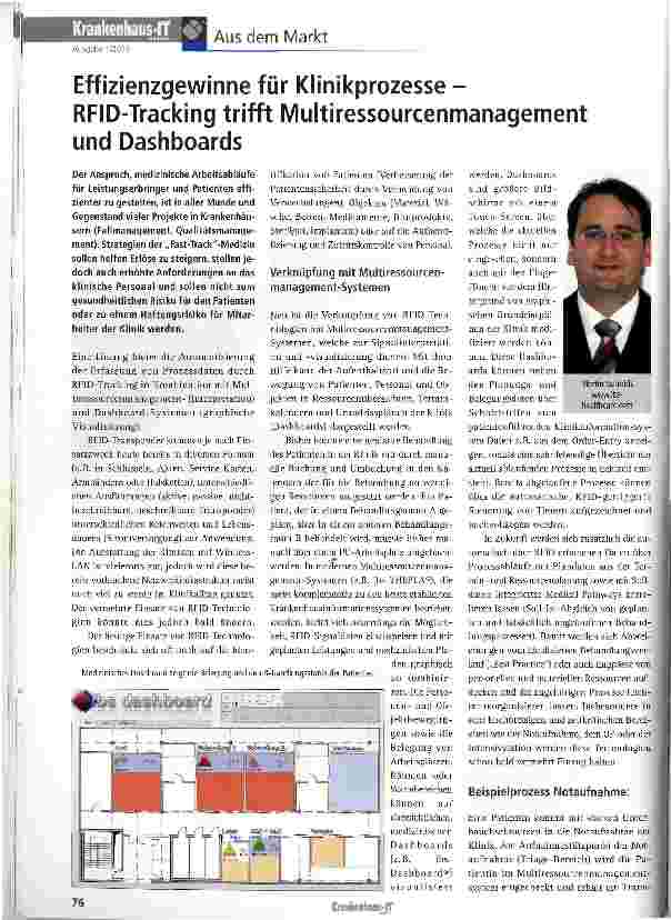 Vorschauseite 1: Effizienzgewinne für Klinikprozesse -RFID-Tracking trifft Multiressourcenmanagement und Dashboards