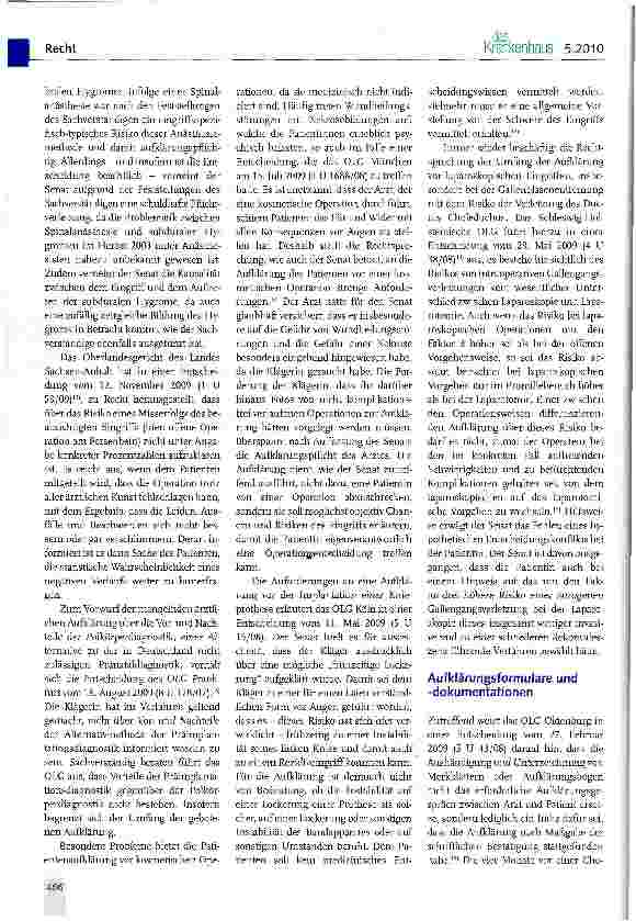 Vorschauseite 2: Patientenaufklärung im Spiegel der Rechtsprechung des Jahres 20091