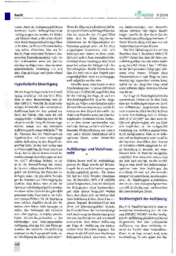 Vorschauseite 4: Patientenaufklärung im Spiegel der Rechtsprechung des Jahres 20091
