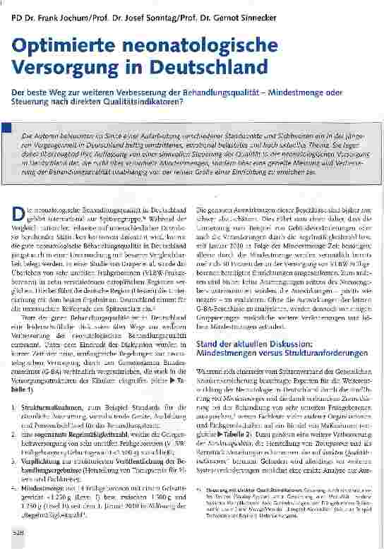 Vorschauseite 1: Optimierte neonatologische Versorgung in Deutschland