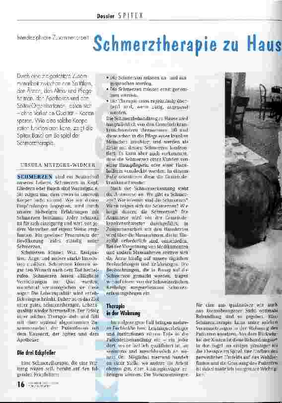 Vorschauseite 1: Schmerztherapie zu Hause senkt die Kosten Interdisziplinäre Zusammenarbeit