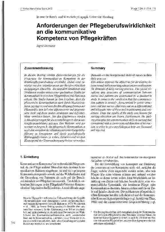 Vorschauseite 1: Anforderungen der Pflegeberufswirklichkeit an die kommunikative Kompetenz von Pflegekräften