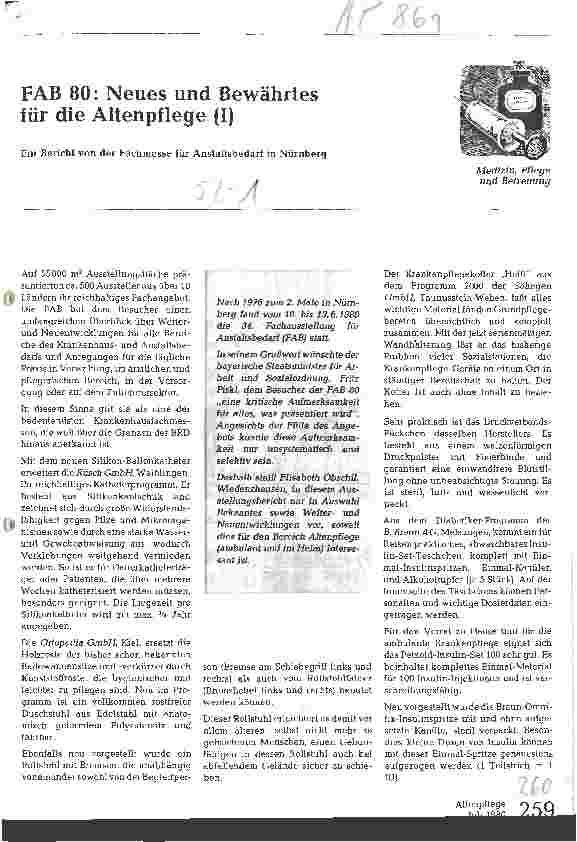 Vorschauseite 1: FAB 80 : Neues und Bewährtes für die Altenpflege (I)