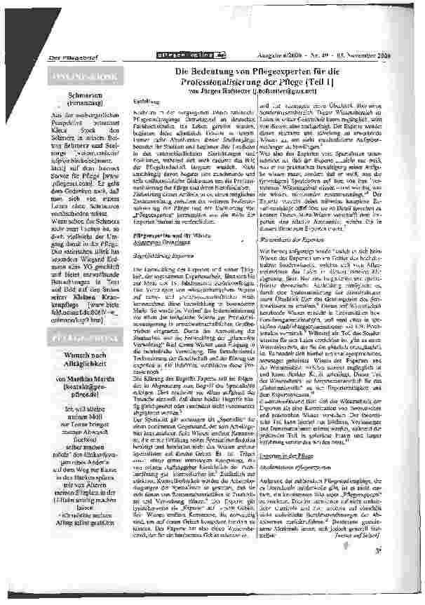 Vorschauseite 1: Die Bedeutung von Pflegeexperten für die Professionalisierung der Pflege [Teil 1]