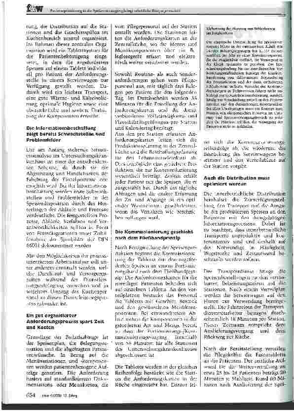 Vorschauseite 2: Prozessoptimierung in der Speisenversorgung bringt erhebliche Einsparpotenziale Fehleranalysen durch eine Studie decken unwirtschaftliche Leistungsprozesse auf
