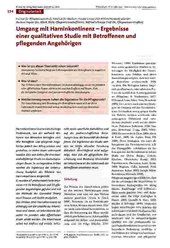 Vorschauseite 1: Umgang mit Harninkontinenz - Ergebnisse einer qualitativen Studie mit Betroffenen und pflegenden Angehörigen