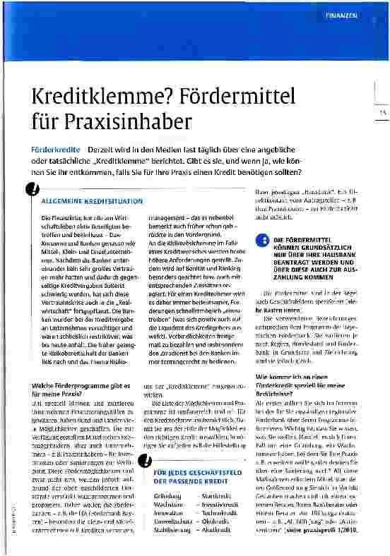Vorschauseite 1: Kreditklemme? Fördermittel für Praxisinhaber