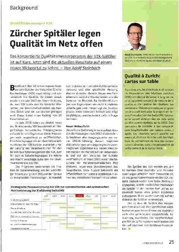 Vorschauseite 1: Zürcher Spitäler legen Qualität im Netz offen