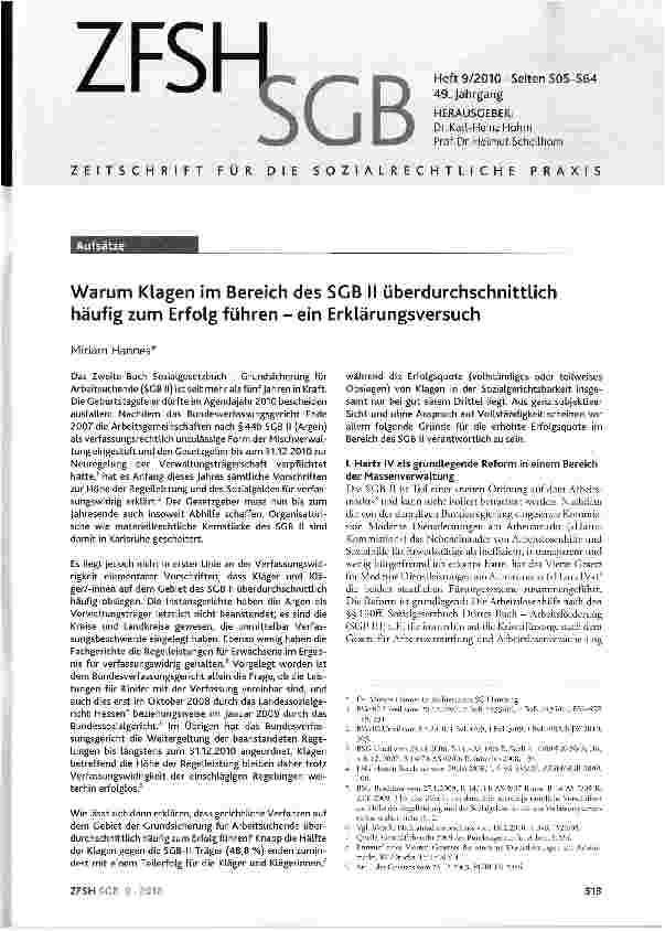 Vorschauseite 1: Warum Klagen im Bereich des SGB II überdurchschnittlich häufig zum Erfolg führen - ein Erklärungsversuch