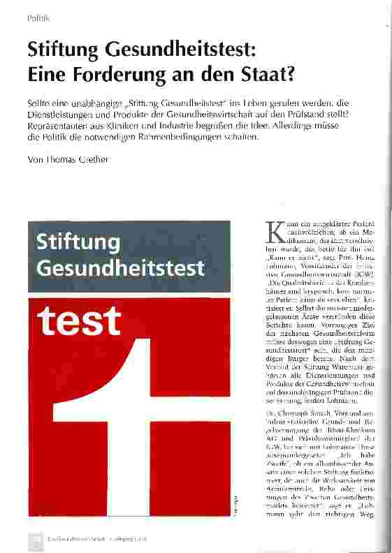 Vorschauseite 1: Stiftung Gesundheitstest: Eine Forderung an den Staat?