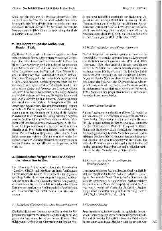 Vorschauseite 2: Die Reliabilität und Validität der Braden Skala zur Einschätzung des Druckgeschwürrisikos