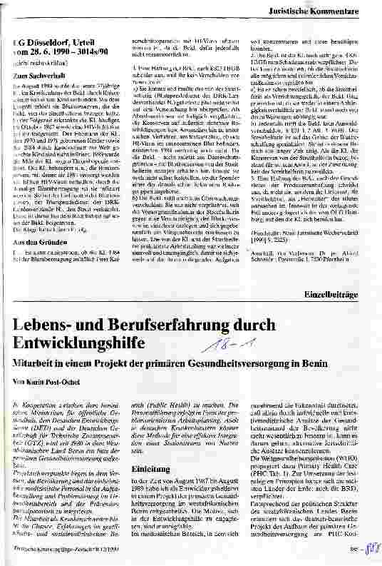 Vorschauseite 1: Lebensund Berufserfahrung durch Entwicklungshilfe Mitarbeit in einem Projekt der primären Gesundheitsversorgung in Benin