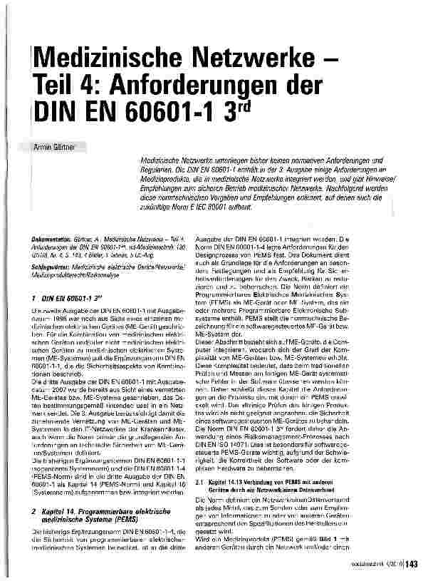 Vorschauseite 1: Medizinische Netzwerke -Teil 4: Anforderungen der DIN EN 60601-1 3rd