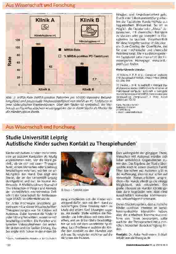 Vorschauseite 2: MRSA-Kontamination von Computertastaturen: Ein indirekter Marker der Händehygiene?