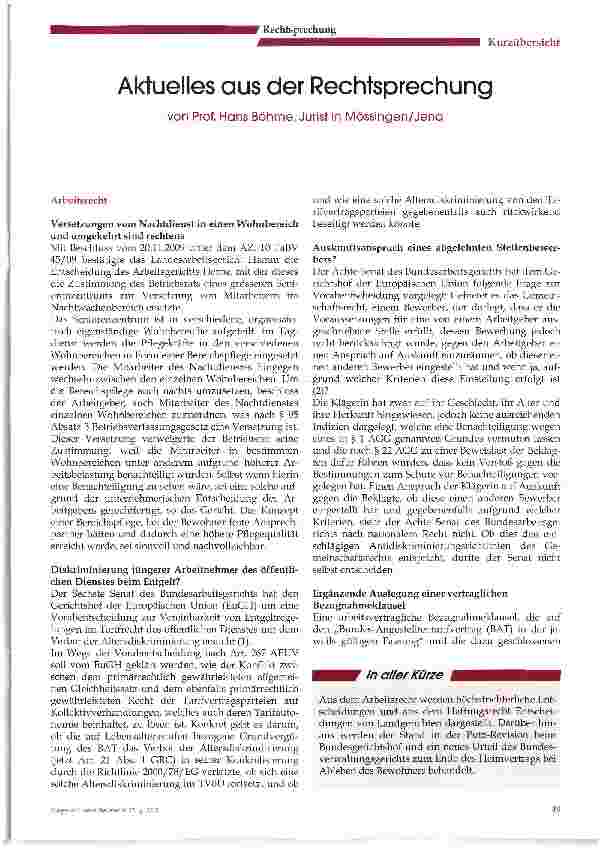 Vorschauseite 1: Aktuelles aus der Rechtsprechung