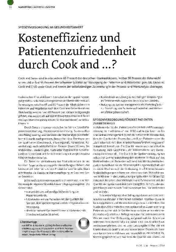 Vorschauseite 1: SPEISENVERSORGUNG IM GESUNDHEITSMARKTKosteneffizienz und Patientenzufriedenheit durch Cook and...?