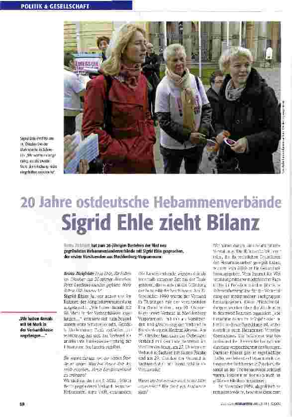 Vorschauseite 1: 20 Jahre ostdeutsche Hebammenverbände Sigrid Ehle zieht Bilanz
