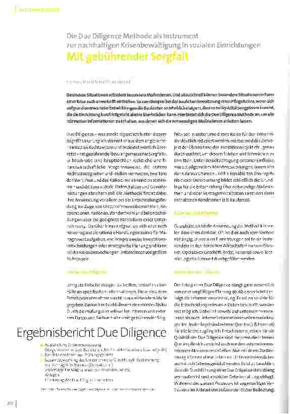 Vorschauseite 1: Die Due Diligence Methode als Instrument zur nachhaltigen Krisenbewältigung in sozialen Einrichtungen
