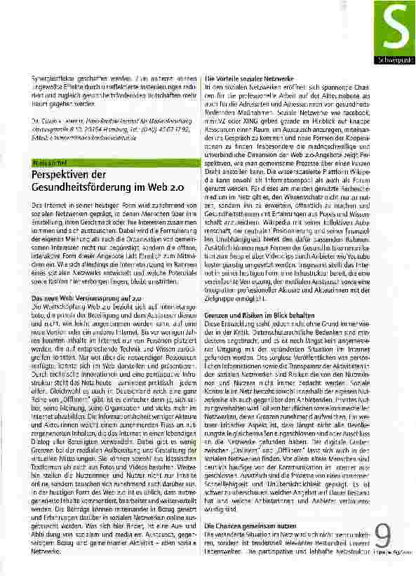 Vorschauseite 1: Perspektiven der Cesundheitsförderung im Web 2.0