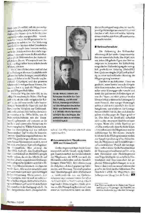 Vorschauseite 4: Der Gesetzgeber und die Qualität Die Referentenentwürfe zum Pflege-Qualitätssicherungsgesetz und zum Heimbewohnerschutzgesetz