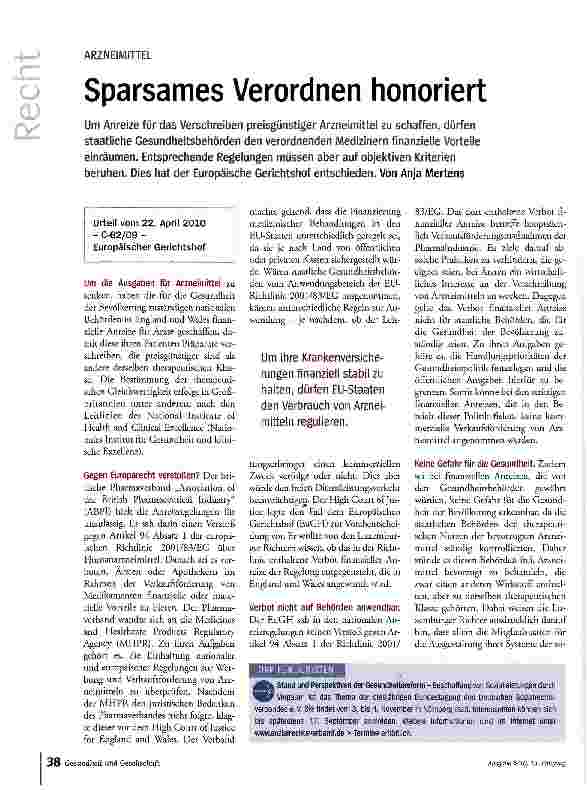 Vorschauseite 1: Sparsames Verordnen honoriert