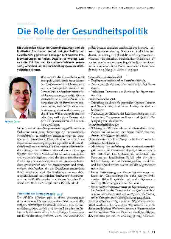 Vorschauseite 1: Die Rolle der Gesundheitspolitik
