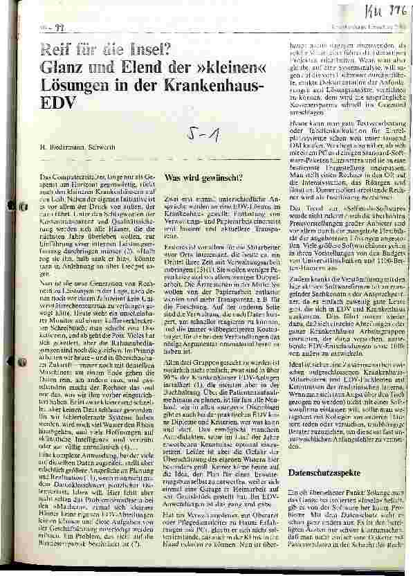 Vorschauseite 1: Reif für die Insel? Glanz und Elend der kleinen Lösungen in der Krankenhaus-EDV
