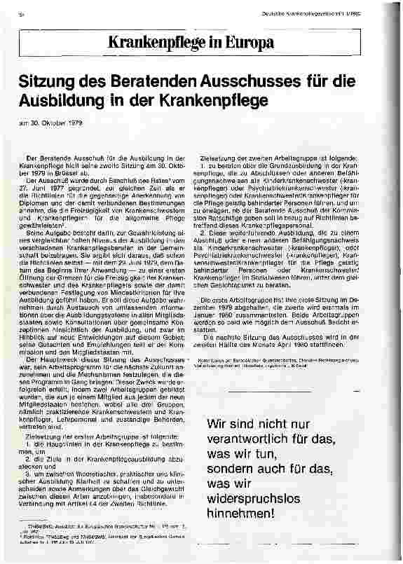 Vorschauseite 1: Sitzung des Beratenden Ausschusses für die Ausbildung in der Krankenpflege
