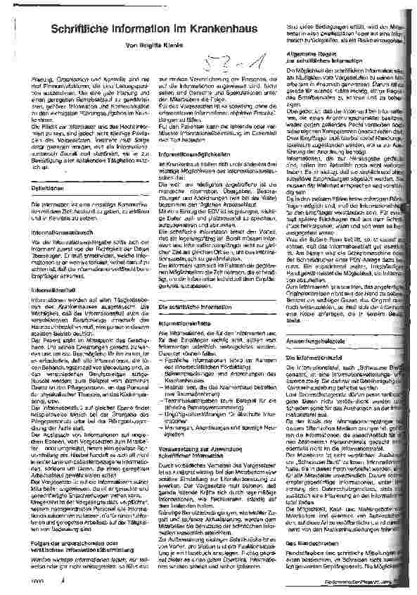 Vorschauseite 1: Schriftliche Information im Krankenhaus