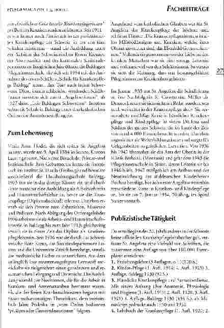 Vorschauseite 2: Maria Anna Hodel (Schwester Angelina) 1884 - 1954 Eine (fast) vergessene Frau der Krankenpflege