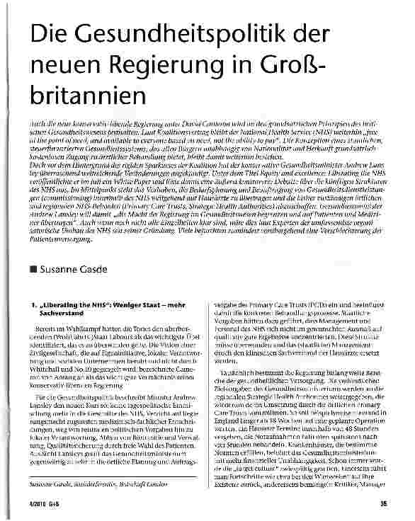 Vorschauseite 1: Die Gesundheitspolitik der neuen Regierung in Großbritannien