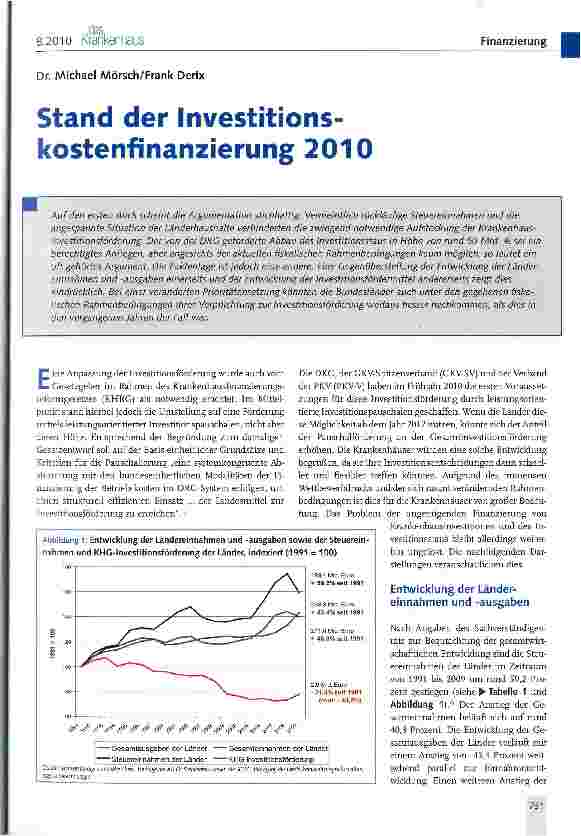 Vorschauseite 1: Stand der Investitionskostenfinanzierung 2010