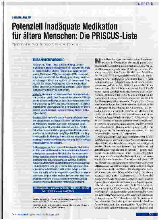 Vorschauseite 1: Potenziell inadäquate Medikation für ältere Menschen: Die PRISCUS-Liste