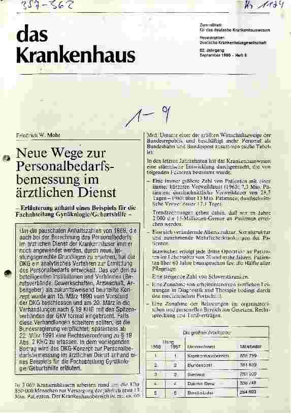 Vorschauseite 1: Neue Wege zur Personalbedarfsbemessung im ärztlichen Dienst - Erläuterung anhand eines Beispiels für die Gynäkologie
