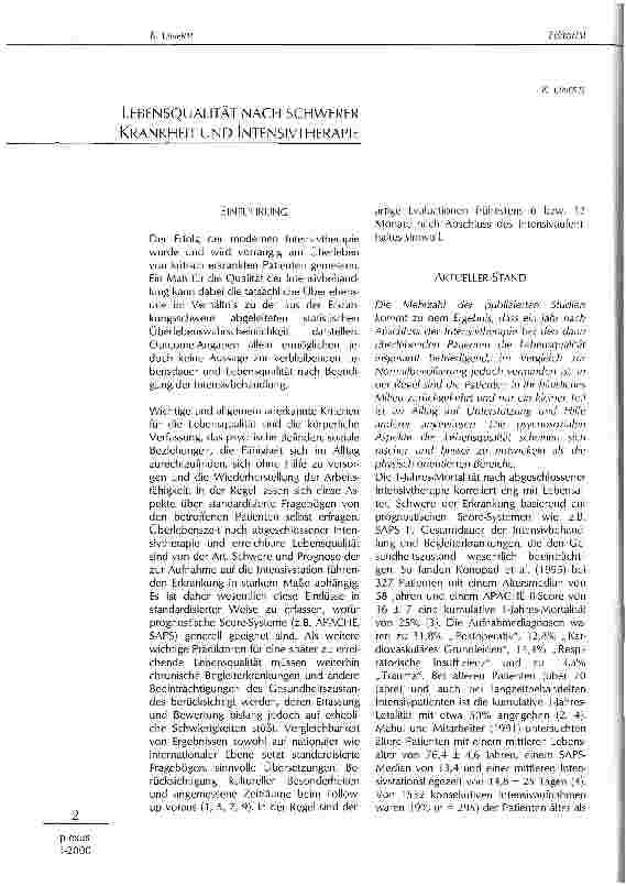 Vorschauseite 1: Lebensqualität nach schwerer Krankheit und Intensivtherapie
