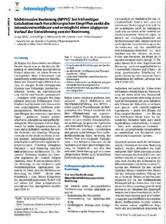 Vorschauseite 1: Nichtinvasive Beatmung bei frühzeitiger Extubation nach Herzchirurgischen Eingriffen