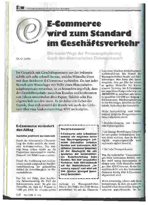 Vorschauseite 1: E-Commerce wird zum Standard im Geschäftsverkehr Die neuen Wege der Prozessoptimierung durch den elektronischen Datenaustausch