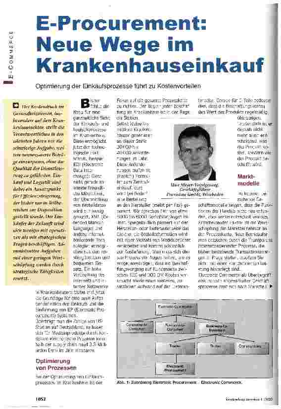 Vorschauseite 1: E-Procurement: neue Wege im Krankenhauseinkauf Optimierung der Einkaufsprozesse führt zu Kostenvorteilen