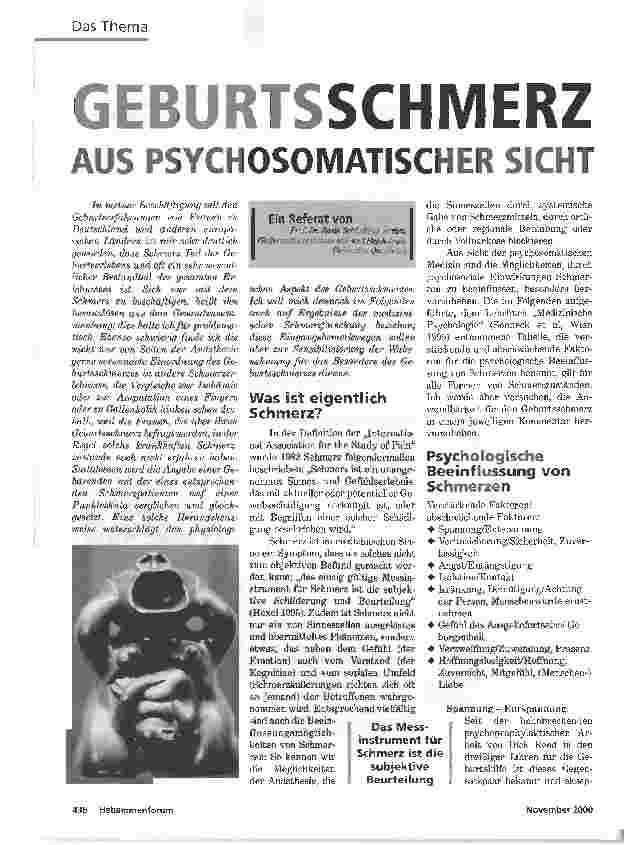 Vorschauseite 1: GEBURTSSCHMERZ AUS PSYCHOSOMATISCHER SICHT