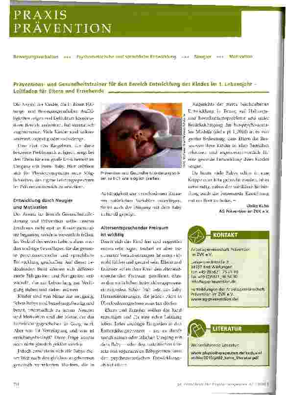 Vorschauseite 1: Präventionsund Gesundheitstrainer für den Bereich Entwicklung des Kindes im 1. Lebensjahr -Leitfaden für Eltern und Erziehende