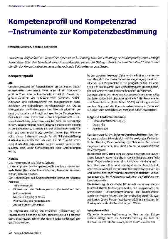Vorschauseite 1: Kompetenzprofil und Kompetenzrad -Instrumente zur Kompetenzbestimmung