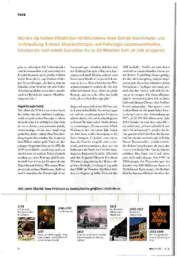 Vorschauseite 1: Würden die beiden öffentlichen Klinikkonzerne ihren Betrieb koordinieren und in Verwaltung, Einkauf, Strahlentherapie und Pathologie zusammenarbeiten, könnten sie nach einem Gutac…